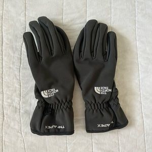 Gray Northface gloves with touchscreen compatible pointer finger and thumb